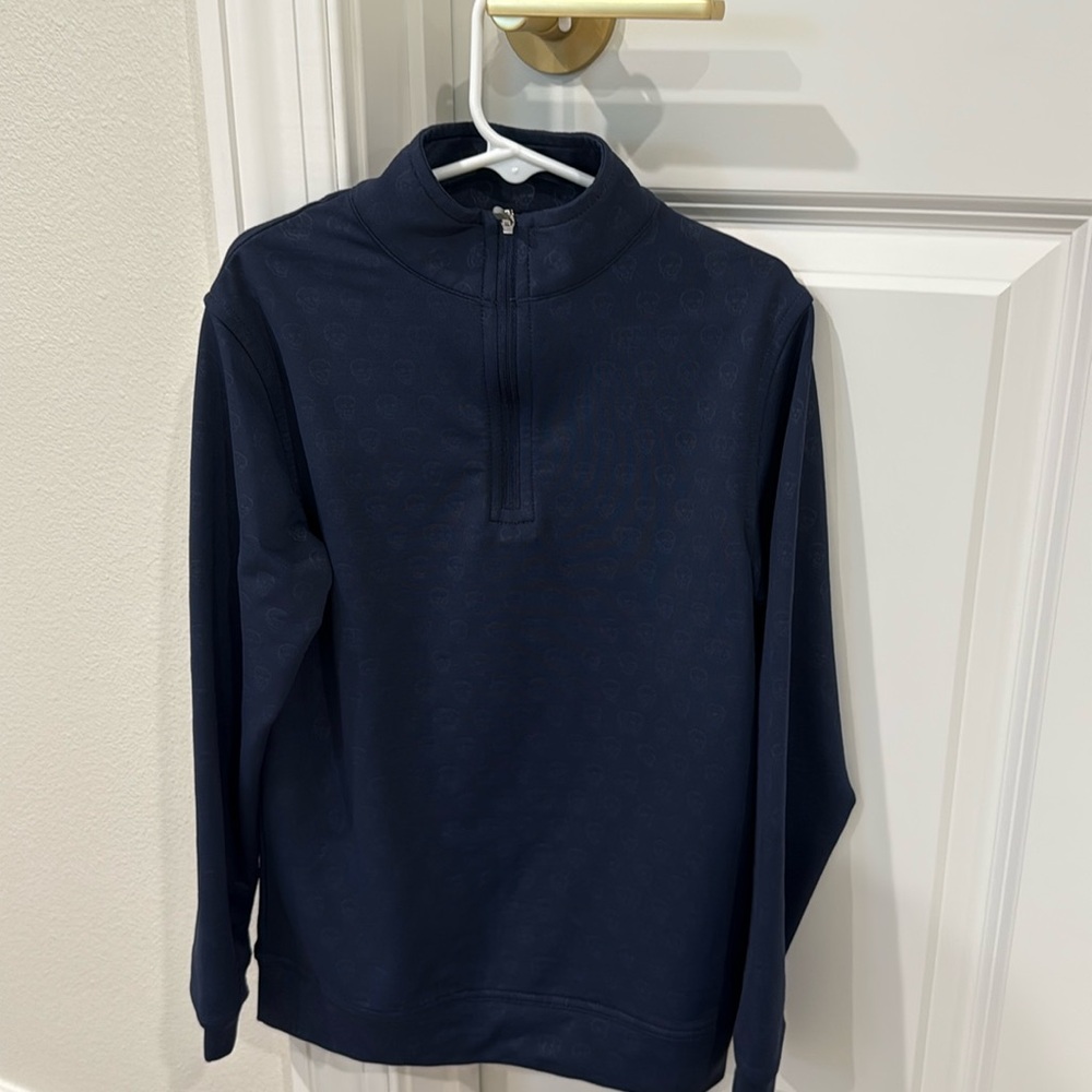 Peter Millar Boys 1/4 zip, Navy skull pattern